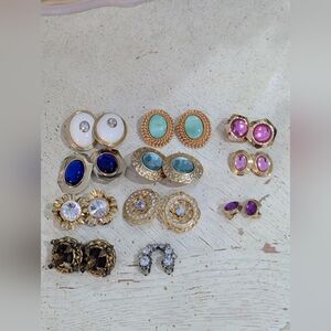 Elegant Gold and Gemstone Earring Set Clip Ons